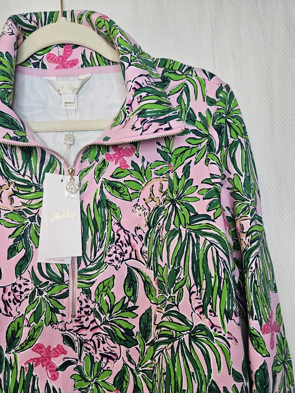 Lilly Pulitzer Eleni Pullover In Roaring With Joy Cat Floral Quartee Zip NWT S - Picture 4 of 6